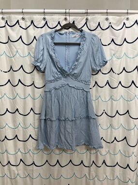 miami Light Blue Ruffle Tiered Mini Dress